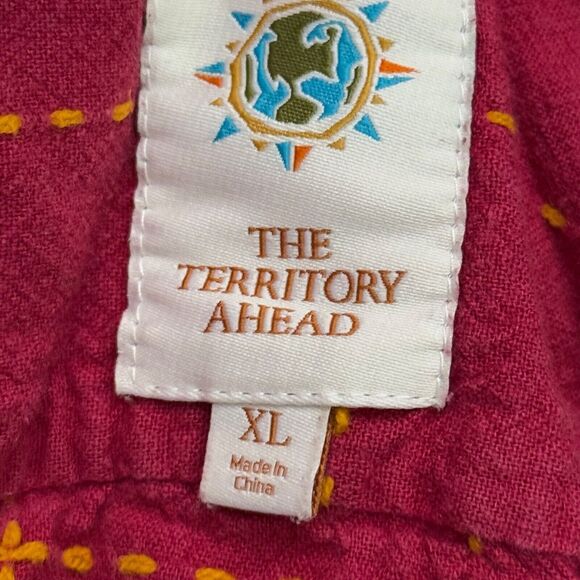 The Territory Ahead Womens Pink Linen Embroidered Plaid Button Up Shirt Top XL - Picture 16 of 16